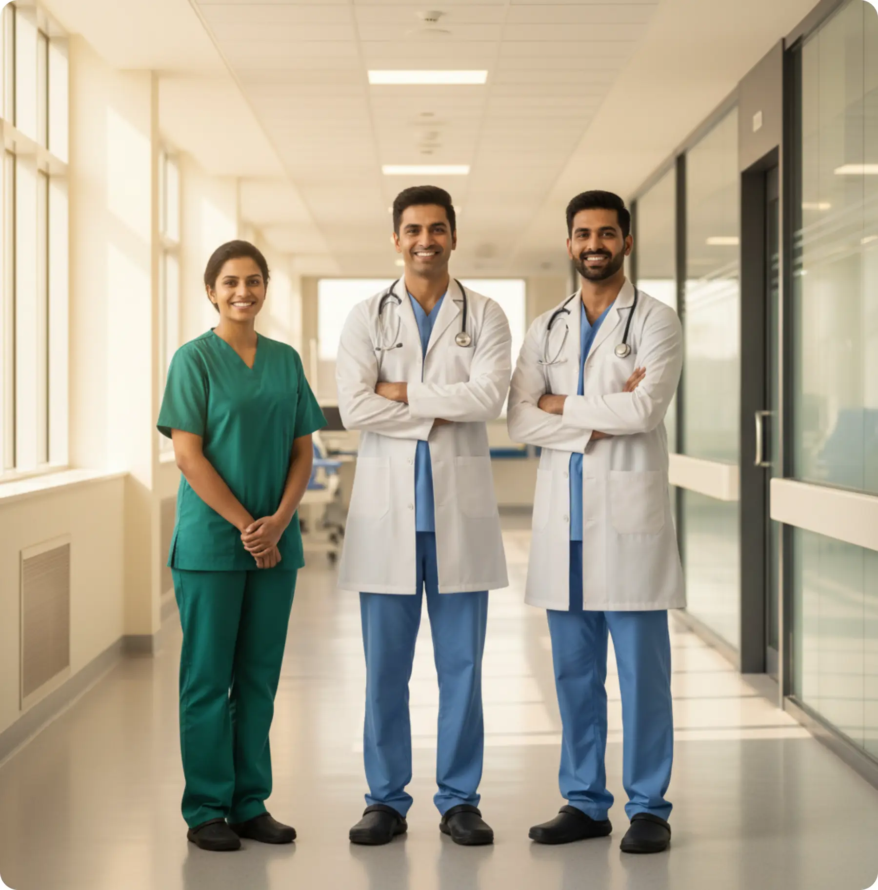 Illustration of doctors and nurses connecting with hospital hiring teams on the Staffton platform